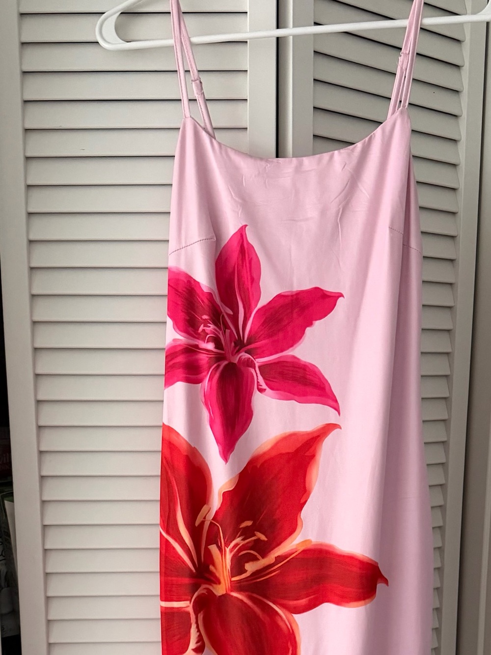 Pink Maxi Dress with Bold Red & Purple Floral Print